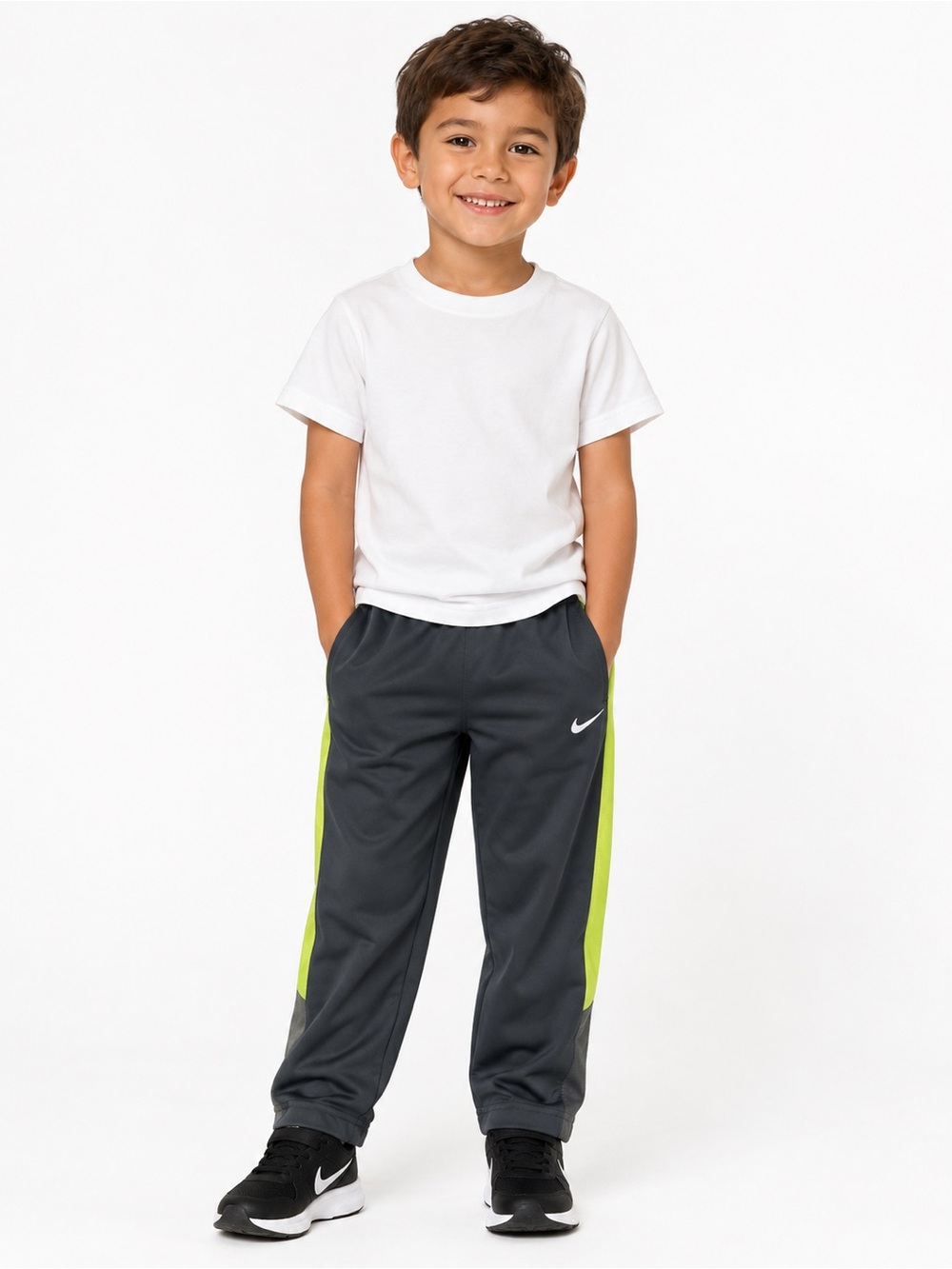 Nike Kids' Gray Track Pants with Lime Side Stripe - 0597